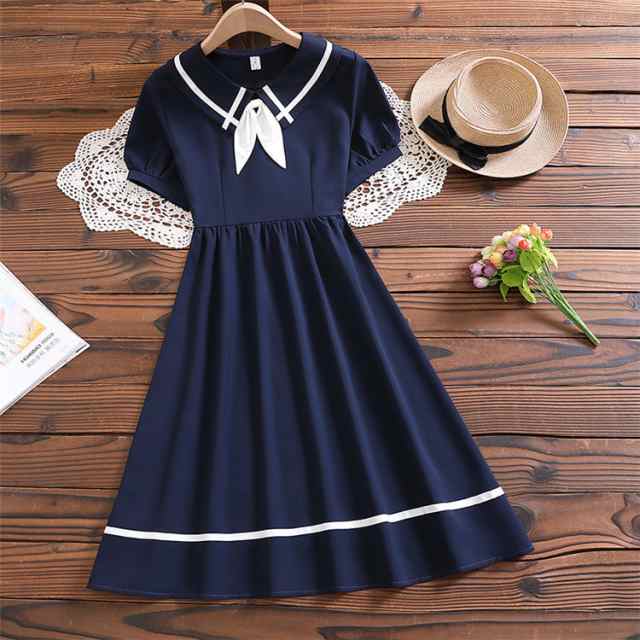 学院風シャツワンピースAラインフレアマリン風ワンピースロリータセーラー襟 制服 女の子 大人可愛いレディースファッション ワンピース学院風シャツワンピースAラインフレアマワンピース 割引サイズ: S 