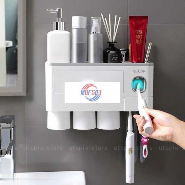 歯ブラシスタンド 歯磨きコップ ホルダー 洗面台収納 一台多役 歯磨き粉ホルダー バスルーム収納 自動歯磨き粉チューブ 壁掛け 歯ブラシ