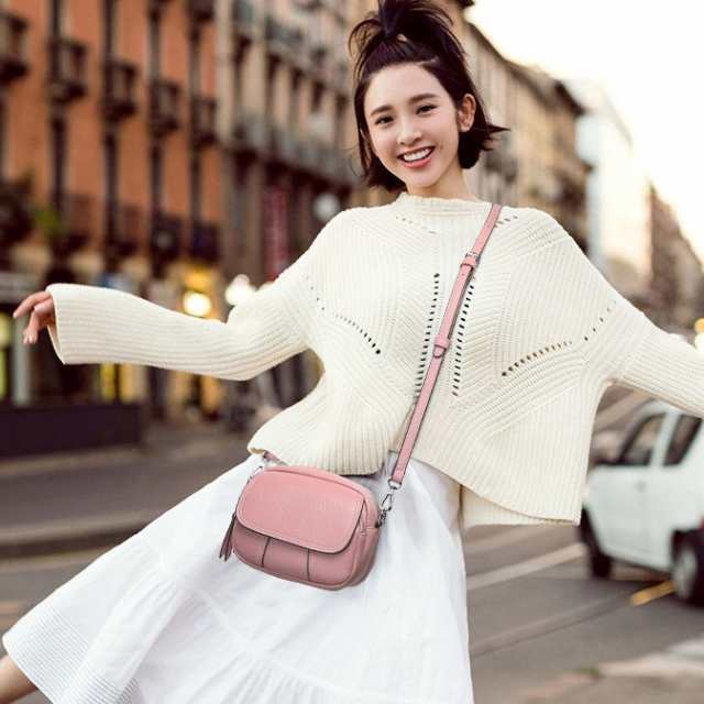バッグ レディース ショルダーバッグ 小さめ 可愛い フェイクレザー ラウンド ミニバッグ ステッチ シンプル クラシカル レッド ピンク ブラウン 高見え プチプラ 大人女子 大人可愛い PU カラ